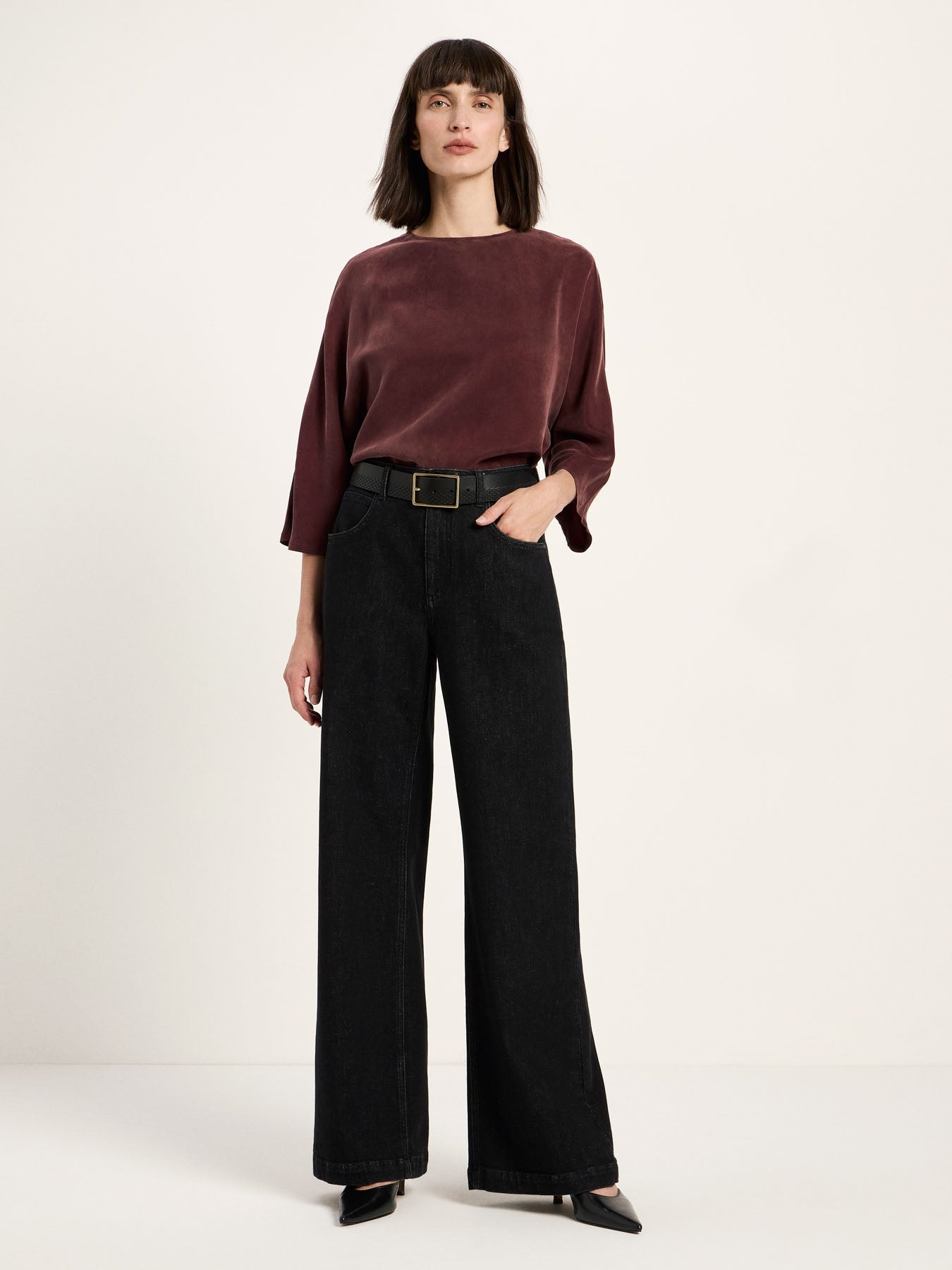LANIUS chocolate Bemberg cupro blouse with 3/4 sleeves, photo 3