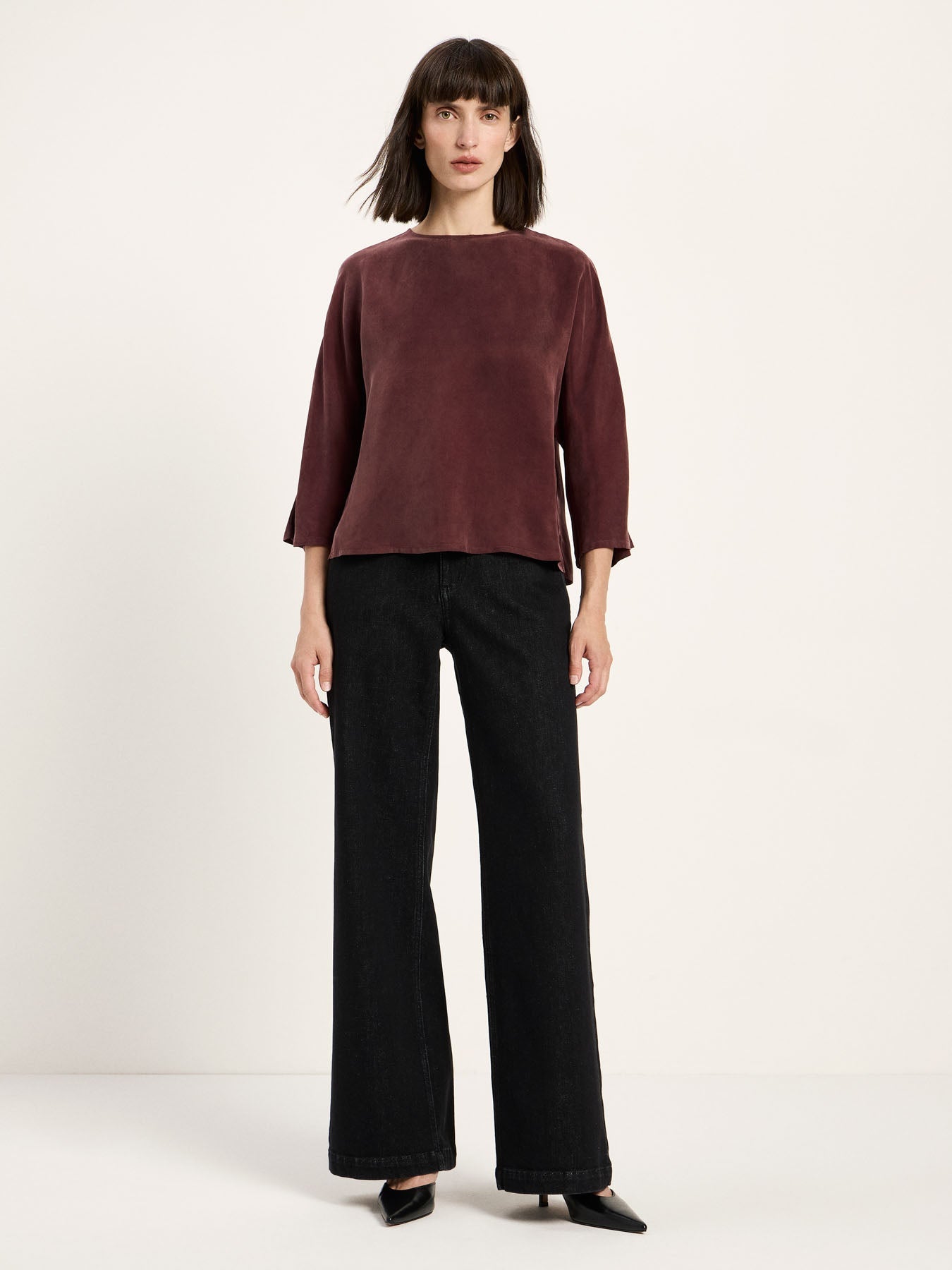 LANIUS chocolate Bemberg cupro blouse with 3/4 sleeves, photo 4