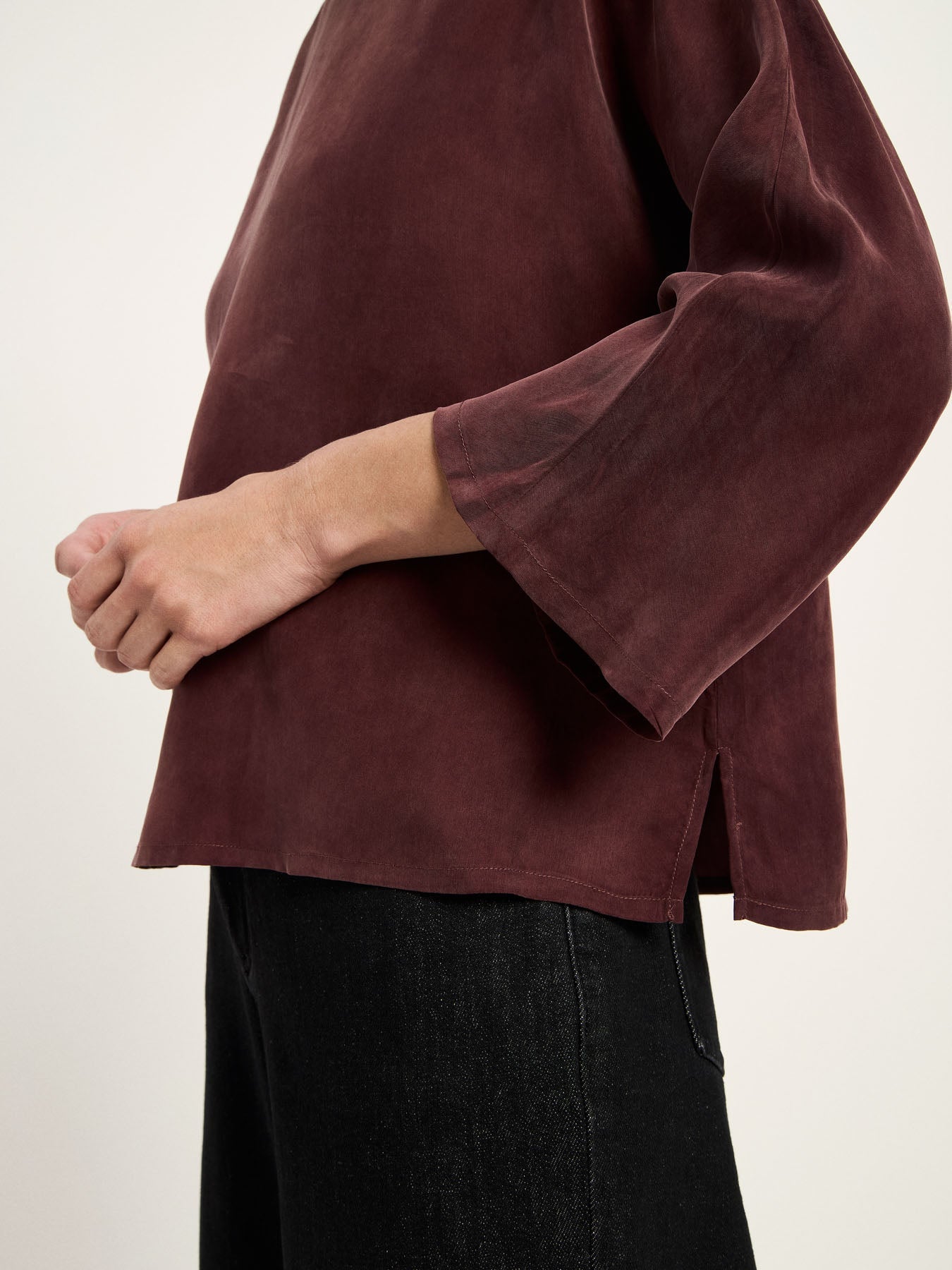 LANIUS chocolate Bemberg cupro blouse with 3/4 sleeves, photo 5