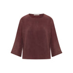 LANIUS chocolate Bemberg cupro blouse with 3/4 sleeves, front view