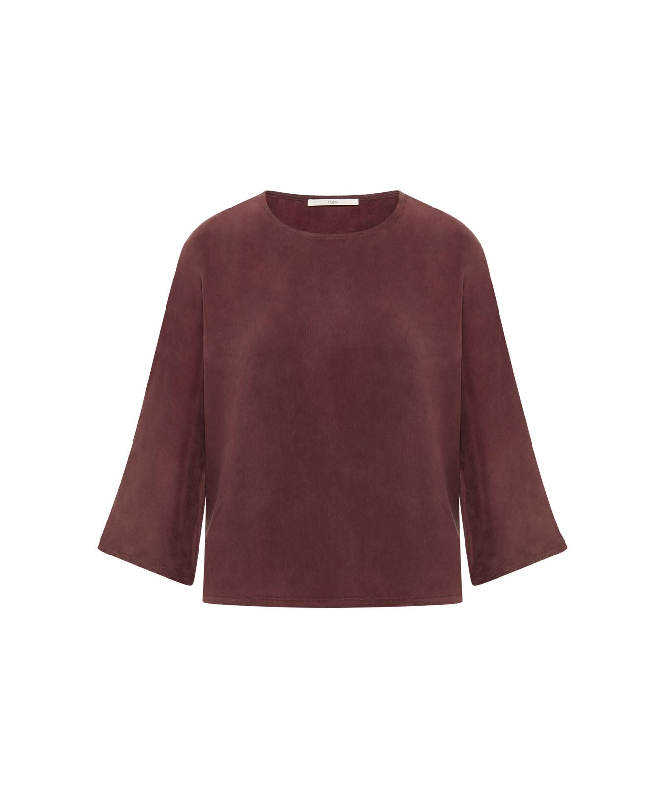 LANIUS chocolate Bemberg cupro blouse with 3/4 sleeves, front view