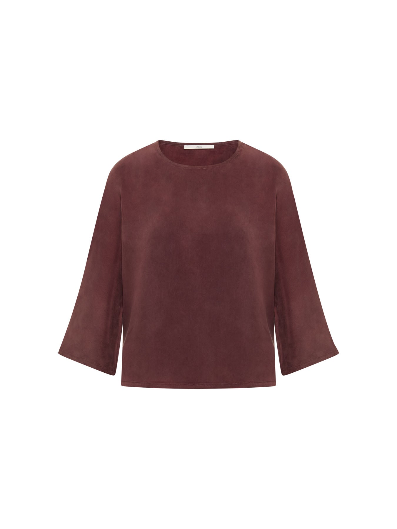 LANIUS chocolate Bemberg cupro blouse with 3/4 sleeves, front view