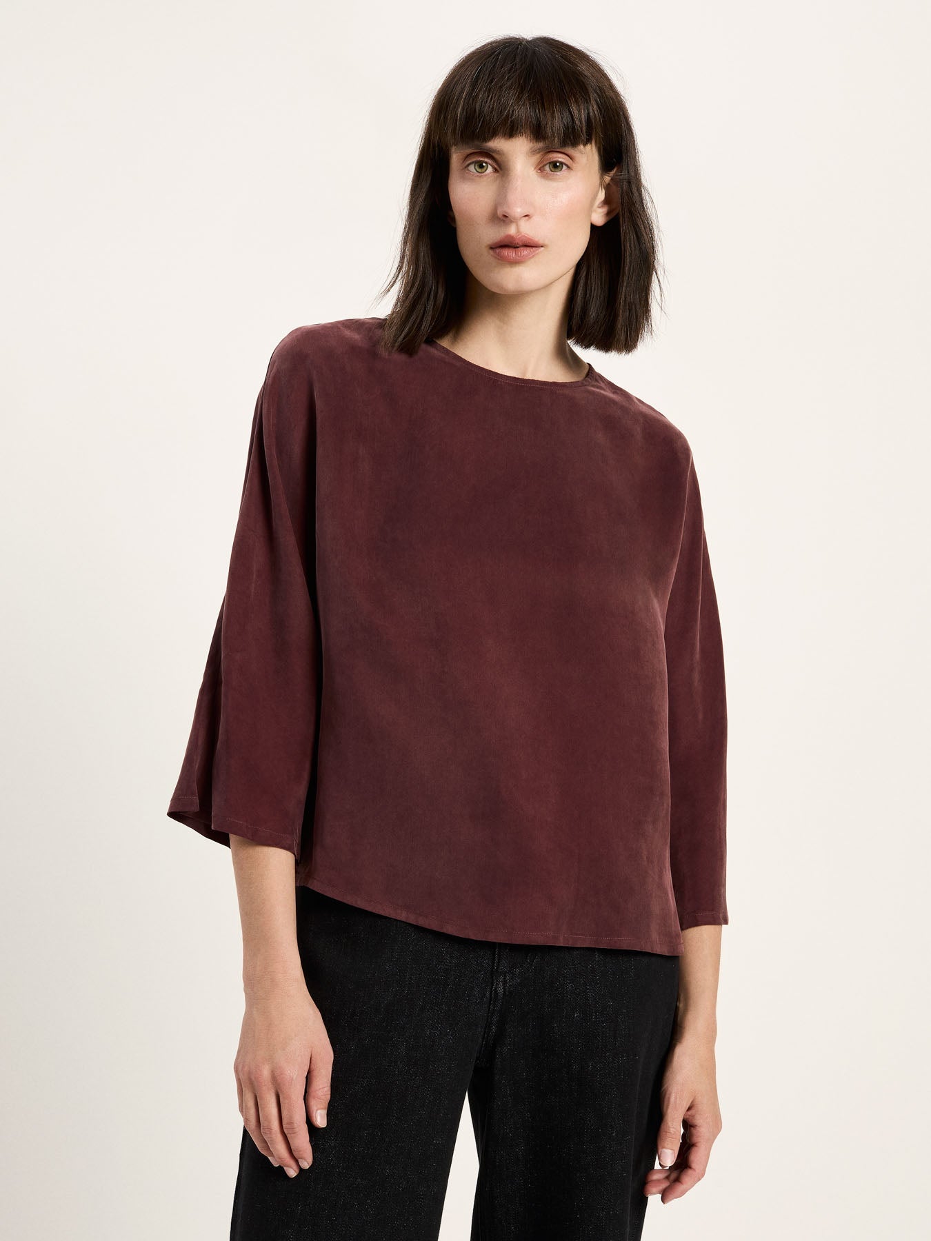 LANIUS chocolate Bemberg cupro blouse with 3/4 sleeves, photo 2