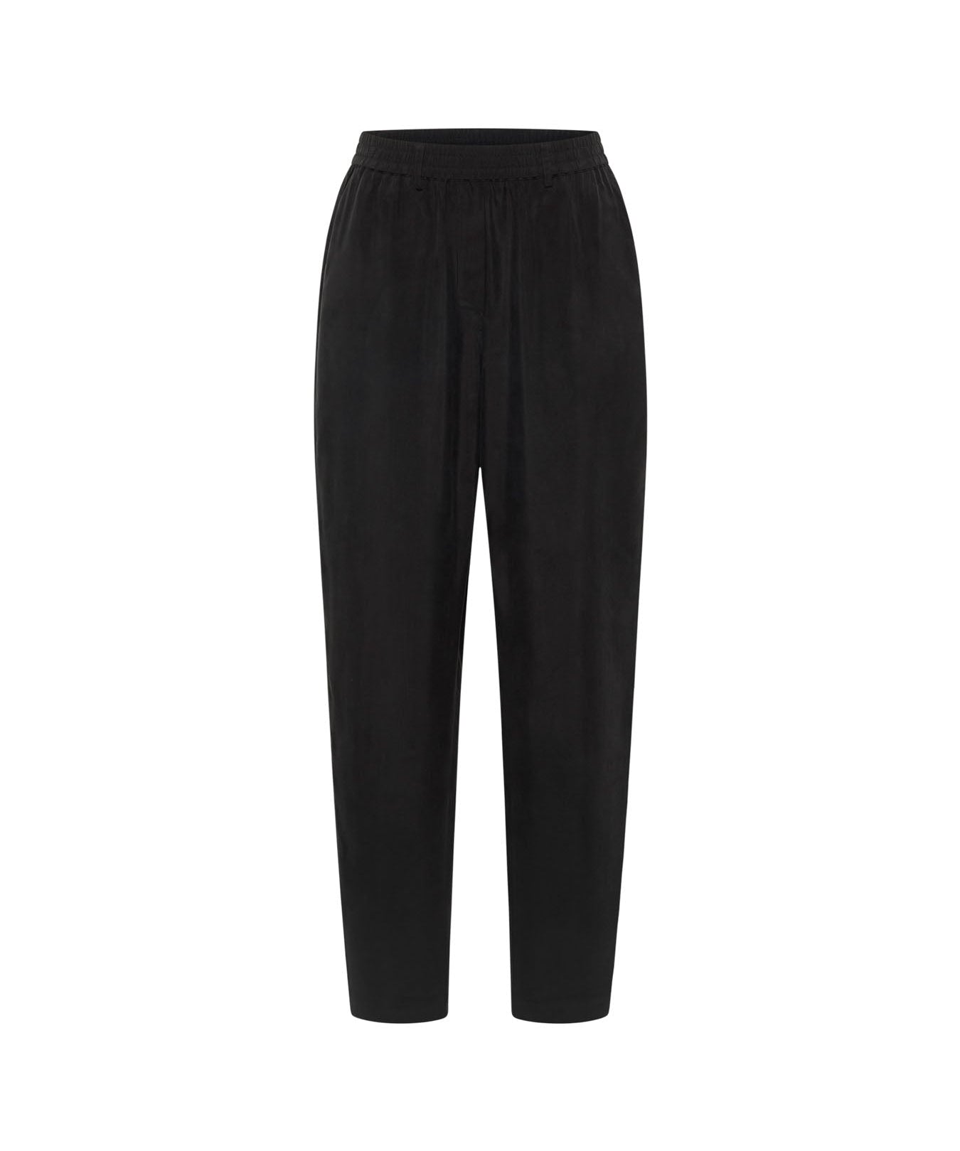 LANIUS black Bemberg cupro trousers with a relaxed fit, front view