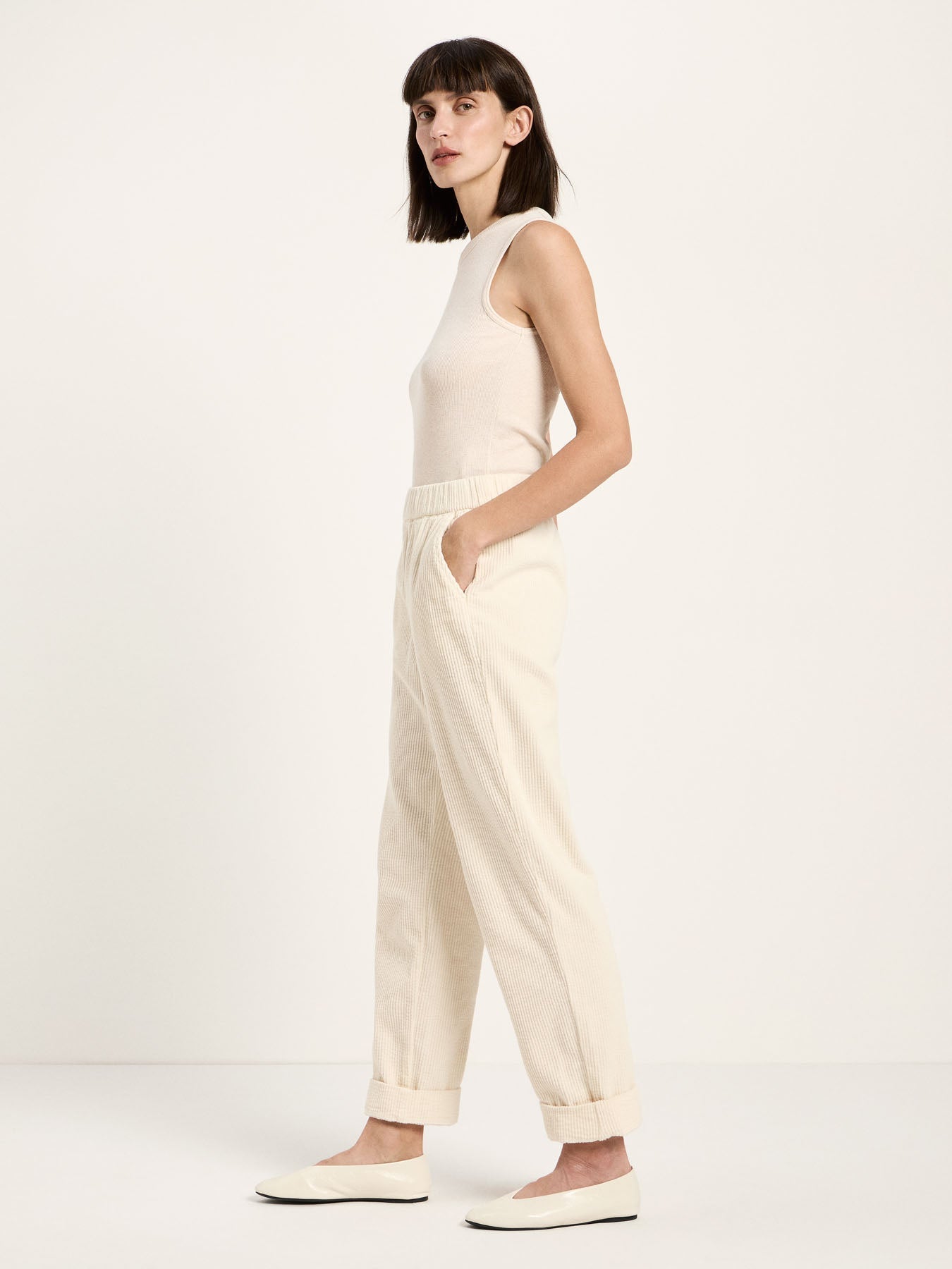 LANIUS cream elasticated-waist corduroy trousers, second view