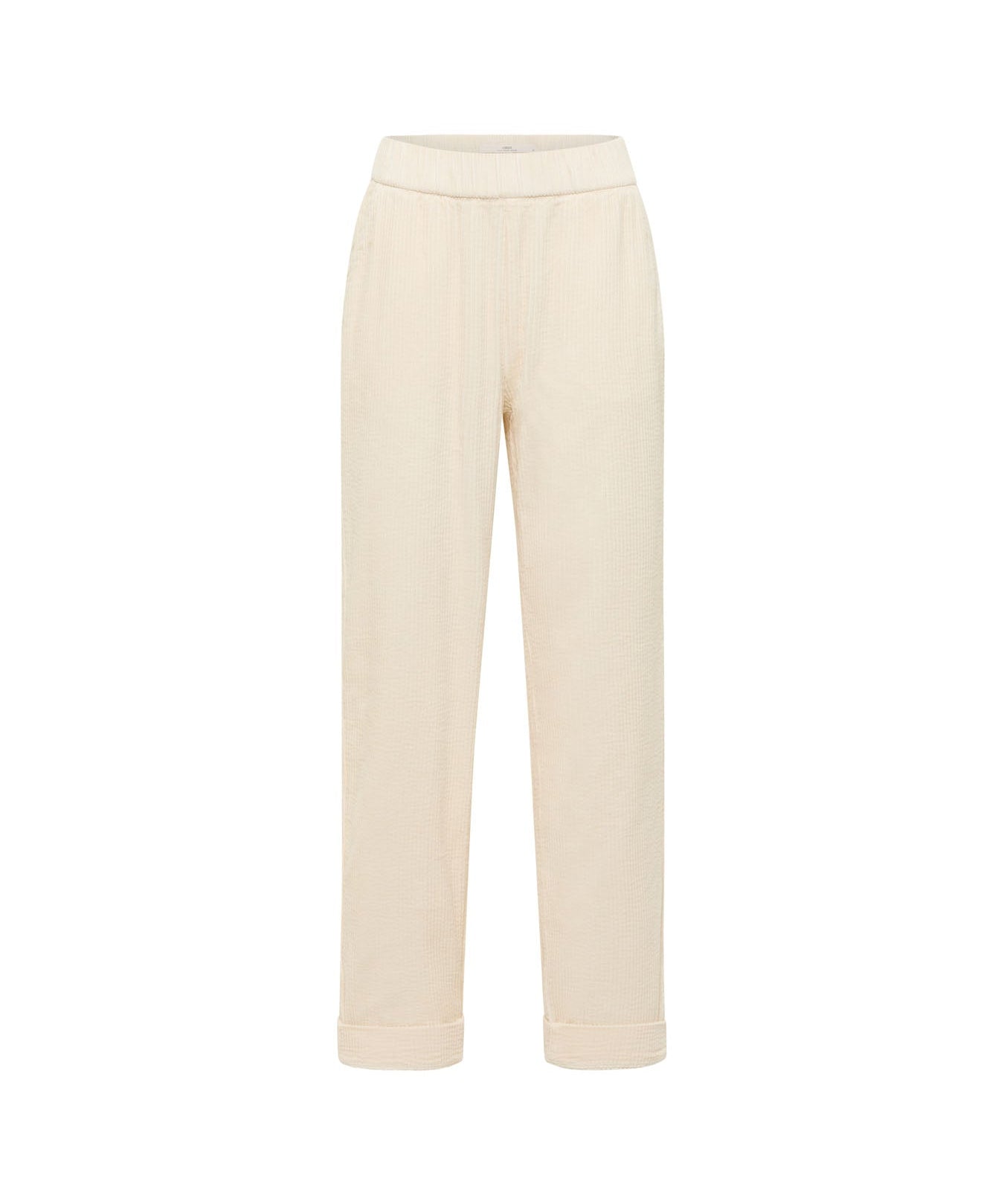 LANIUS cream corduroy trousers with elasticated waist, front view