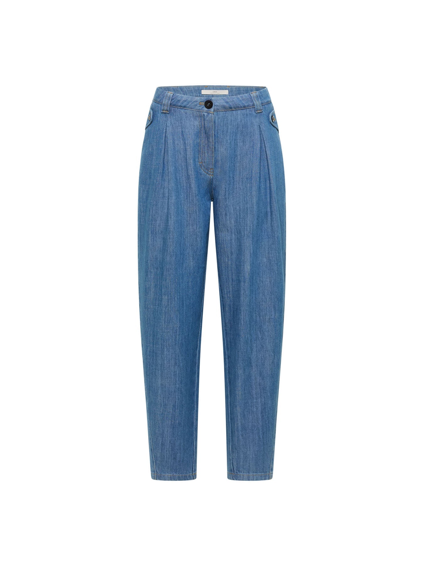 LANIUS pleated jeans in mid blue – flat lay