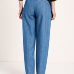 LANIUS pleated jeans in mid blue – back view