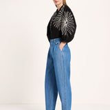 LANIUS pleated jeans in mid blue – side view