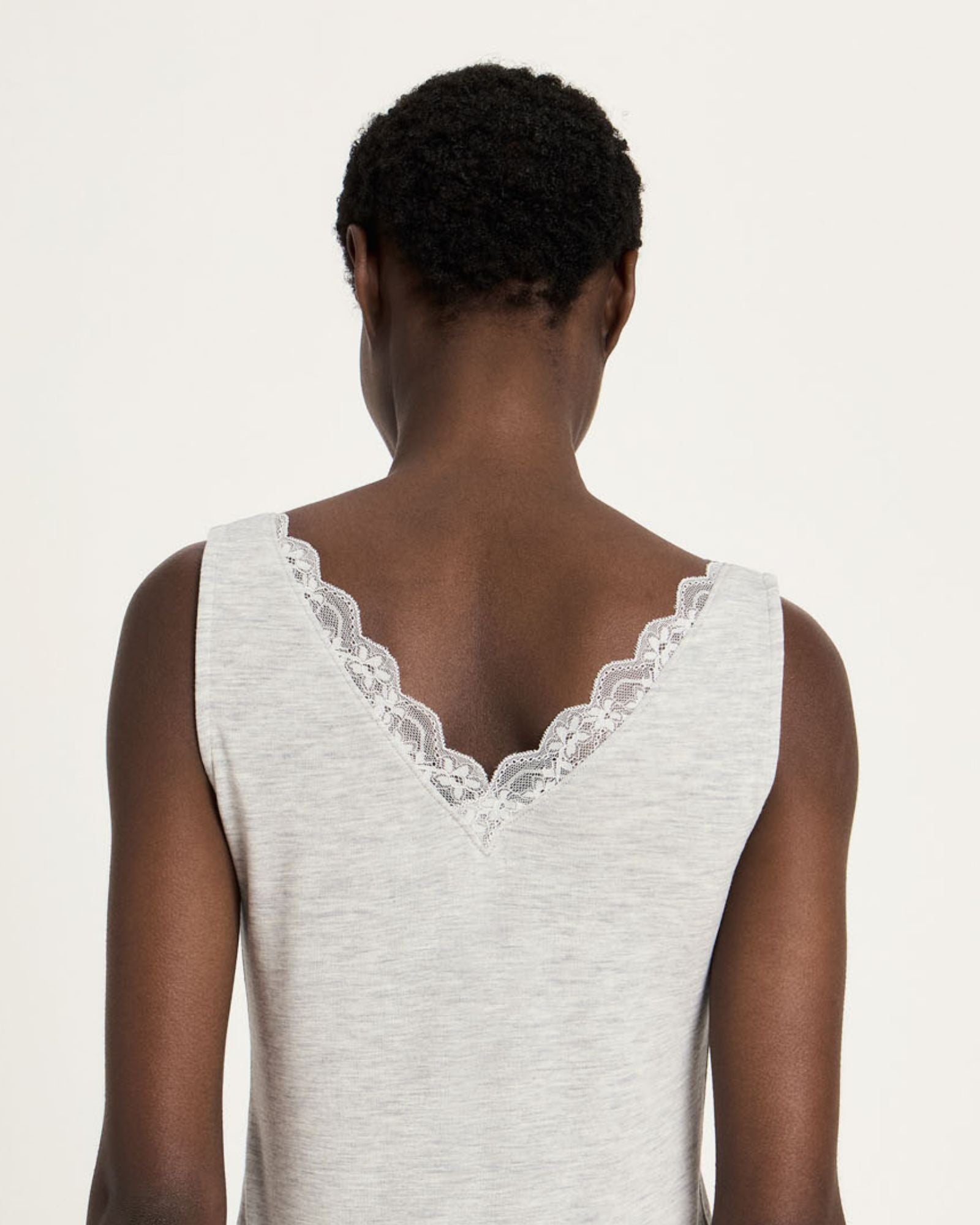 Lace Trim Organic Cotton Vest – Grey Marl by LANIUS — fair fashion in organic materials, view 4