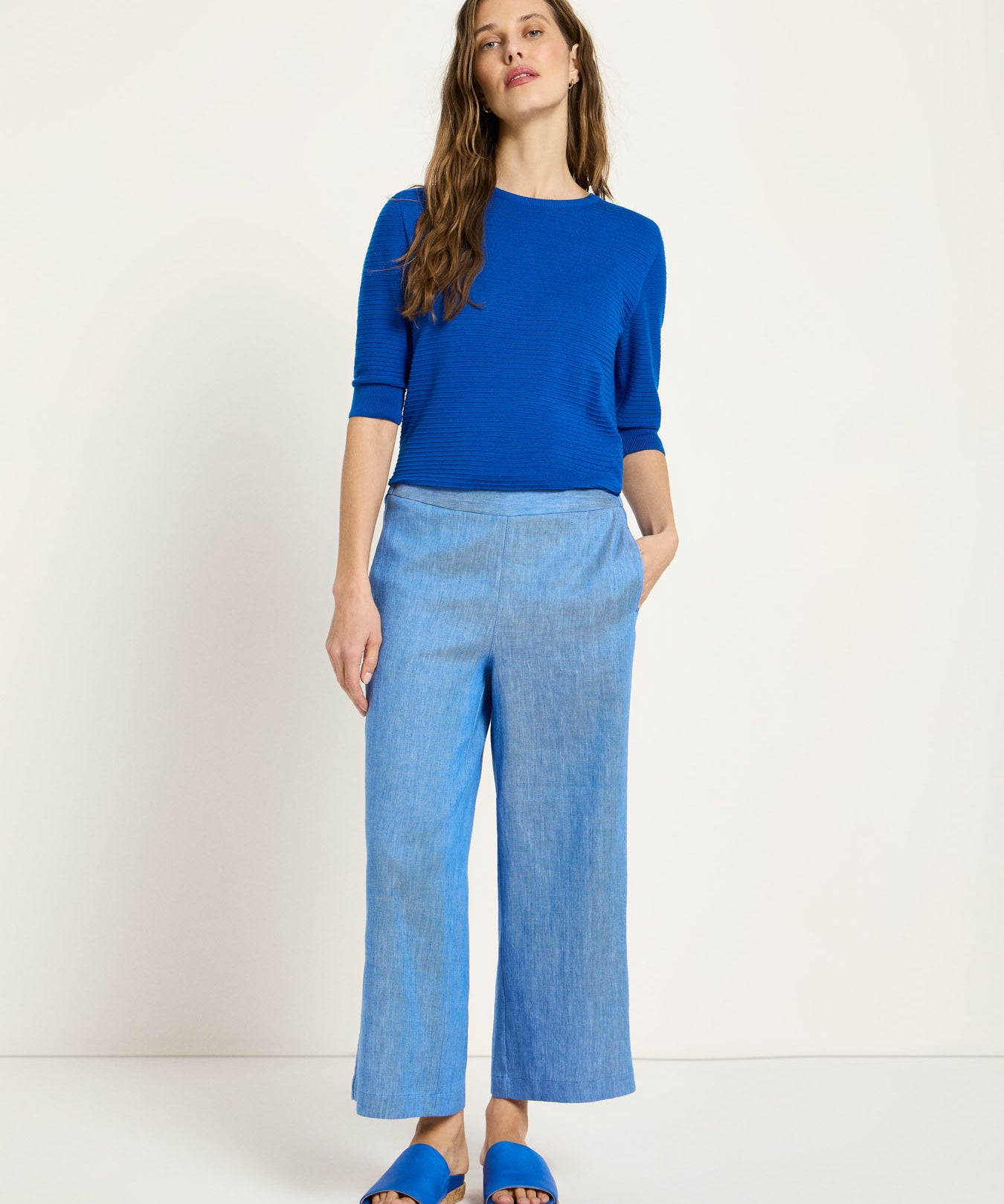 Linen & Organic Cotton Wide-Leg Culottes - Sky Blue by LANIUS — fair fashion in organic materials, front view