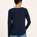 LANIUS midnight blue long-sleeve organic cotton T-shirt, back view