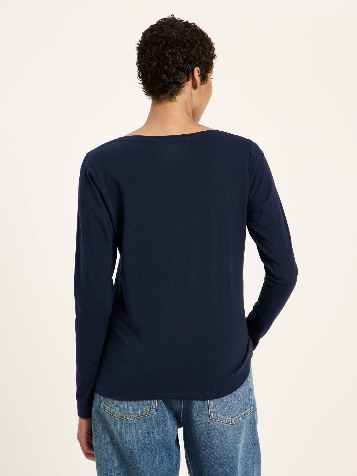 LANIUS midnight blue long-sleeve organic cotton T-shirt, back view