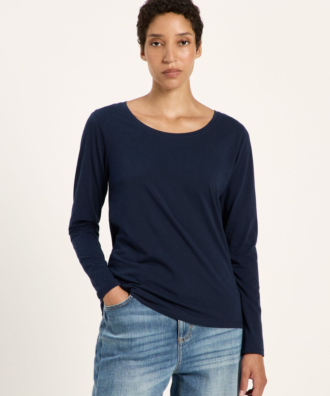 LANIUS midnight blue long-sleeve organic cotton T-shirt, second front view