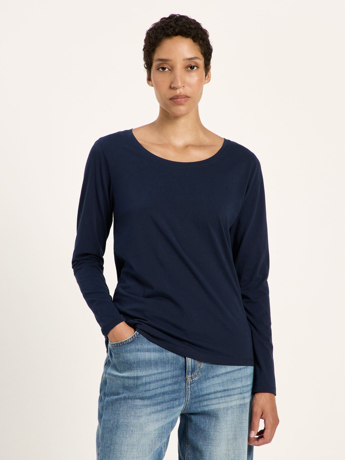 LANIUS midnight blue long-sleeve organic cotton T-shirt, second front view