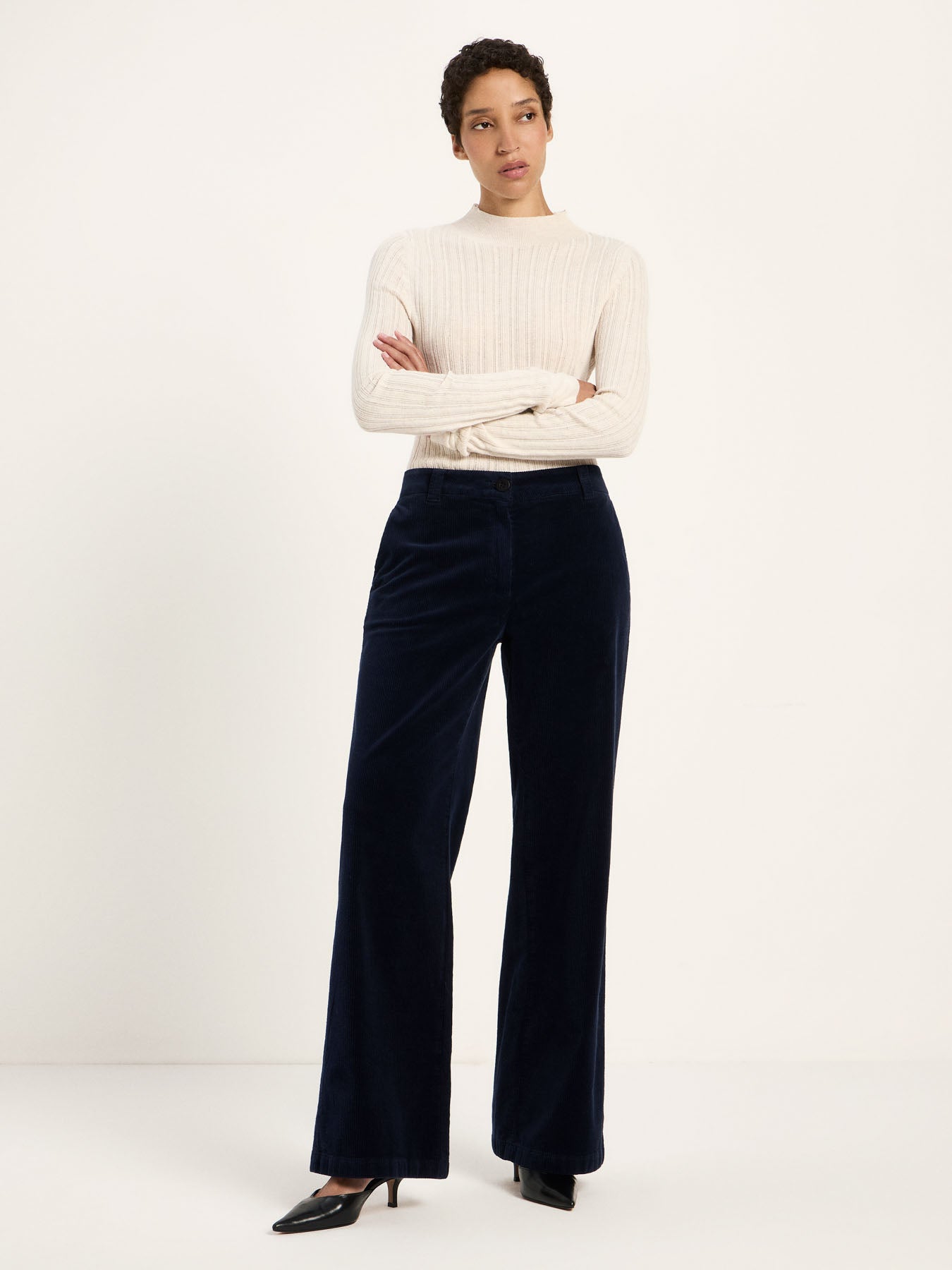 LANIUS midnight blue Marlene corduroy trousers, second front view