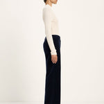 LANIUS midnight blue Marlene corduroy trousers, side view of the wide leg