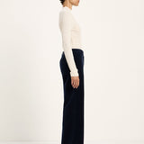 LANIUS midnight blue Marlene corduroy trousers, side view of the wide leg