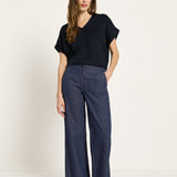 Marlene Pinstripe Trousers | Navy & White by LANIUS — fair fashion in organic materials, view 2