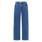 LANIUS Marlene pleated wide-leg jeans in mid-blue organic denim, front view