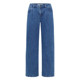 LANIUS Marlene pleated wide-leg jeans in mid-blue organic denim, front view