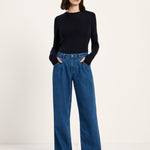 LANIUS Marlene pleated wide-leg jeans in mid-blue organic denim, photo 2