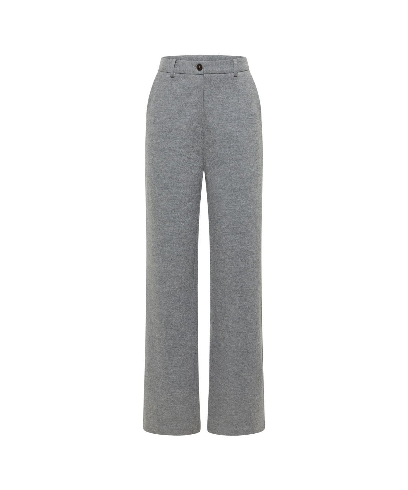 LANIUS Marlene flared trousers in grey melange wool flannel jersey, front view