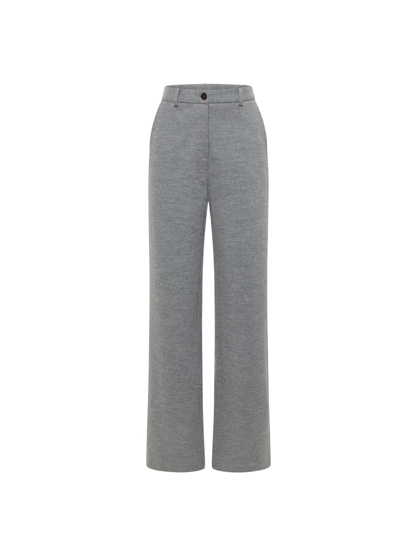LANIUS Marlene flared trousers in grey melange wool flannel jersey, front view
