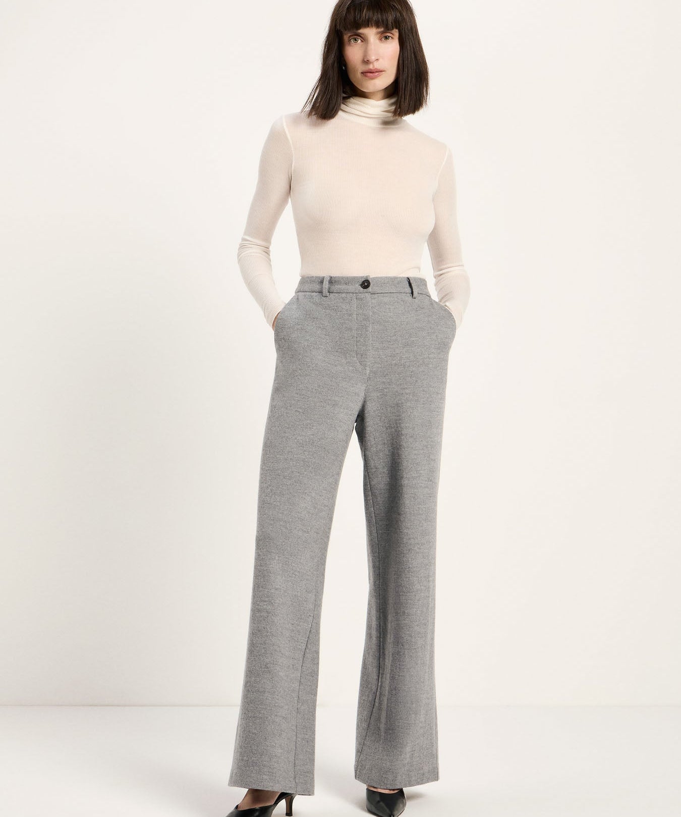 LANIUS Marlene flared trousers in grey melange wool flannel jersey, photo 2