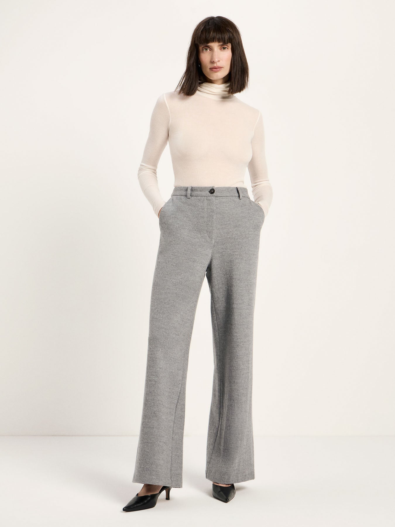 LANIUS Marlene flared trousers in grey melange wool flannel jersey, photo 2