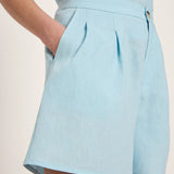 Organic Linen Shorts — Sky Blue by LANIUS — fair fashion in organic materials, view 2