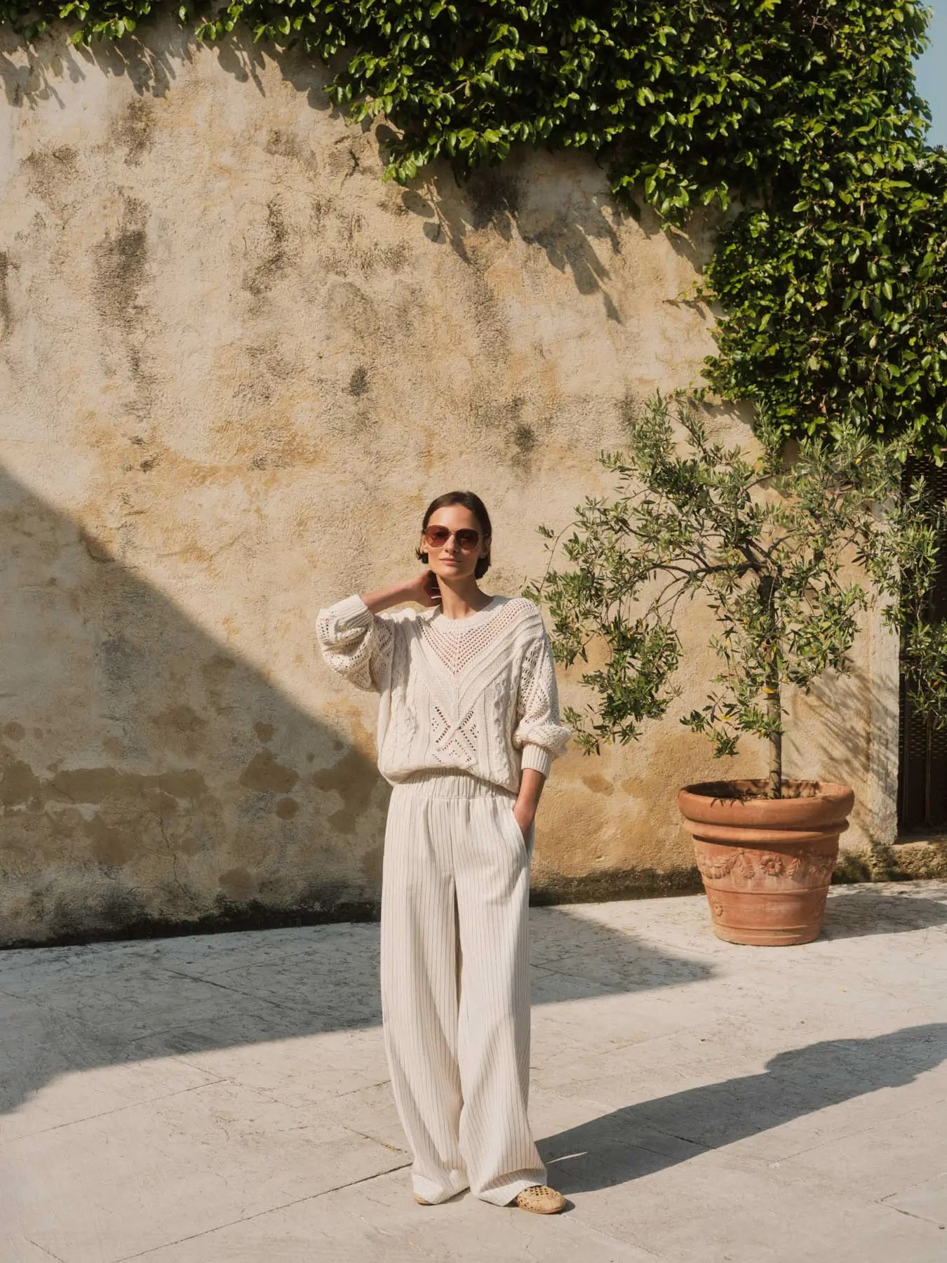 Open-Knit Organic Cotton Sweater in Ecru