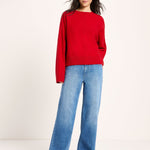 LANIUS oversized crew-neck jumper in red organic virgin wool and cotton, another view