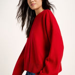 LANIUS oversized crew-neck jumper in red organic virgin wool and cotton, another view