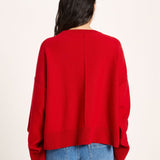 LANIUS oversized crew-neck jumper in red organic virgin wool and cotton, another view