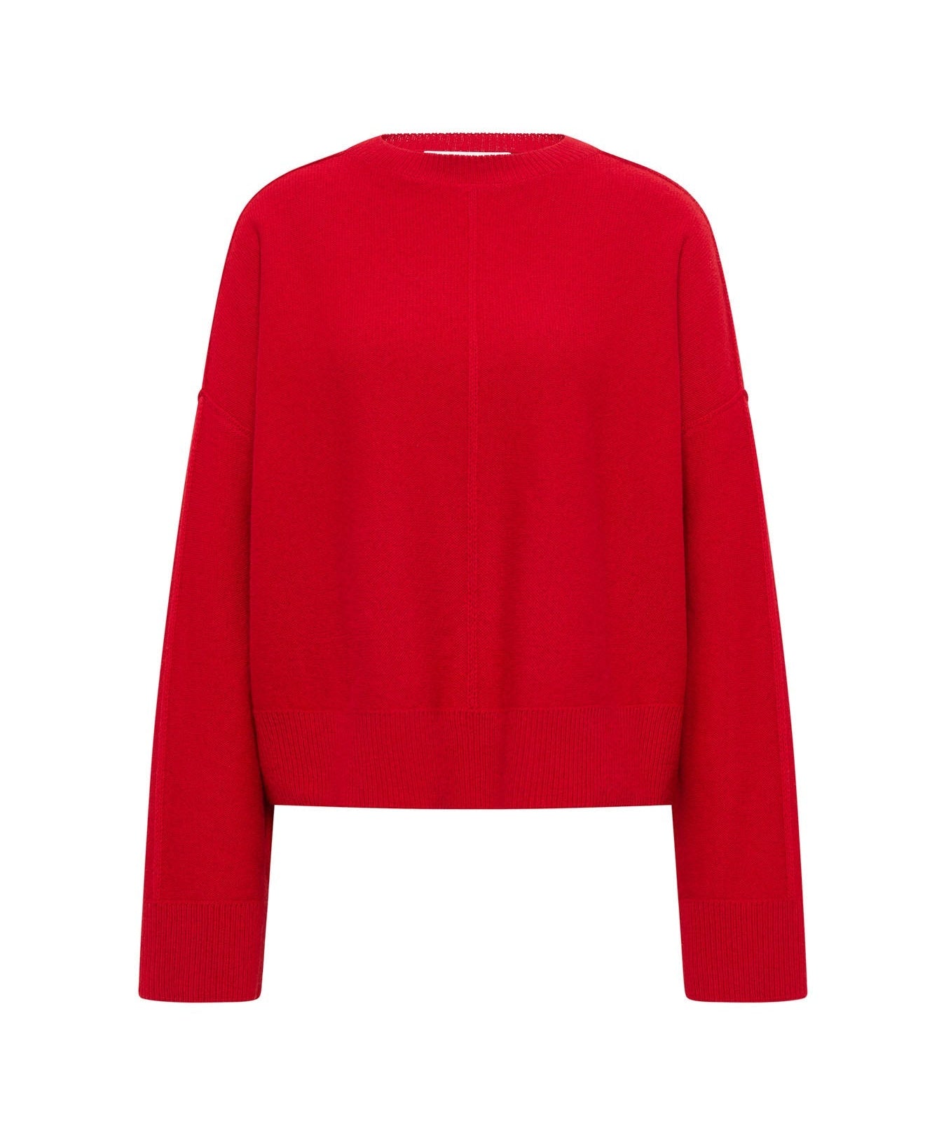 LANIUS oversized crew-neck jumper in red organic virgin wool and cotton, front view