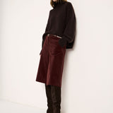 LANIUS oversized jumper in chocolate tweed with a ribbed high neck, worn by a model
