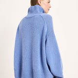 LANIUS oversized jumper in light blue melange with a ribbed high neck, back view