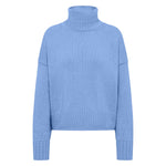 LANIUS oversized jumper in light blue melange with a ribbed high neck, front view