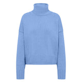 LANIUS oversized jumper in light blue melange with a ribbed high neck, front view