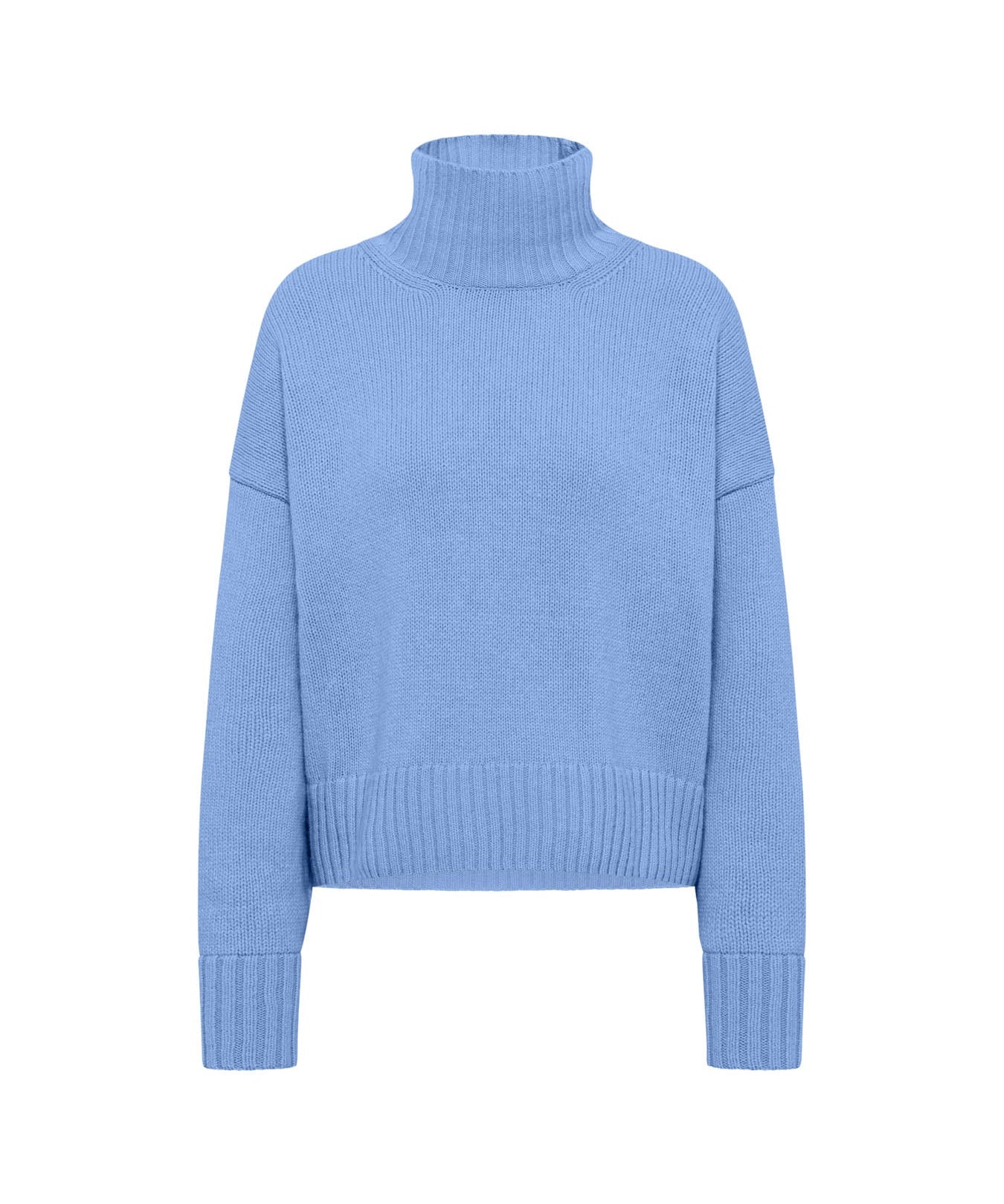 LANIUS oversized jumper in light blue melange with a ribbed high neck, front view
