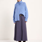 LANIUS oversized jumper in light blue melange with a ribbed high neck, worn by a model