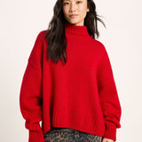 LANIUS oversized jumper in red with extra-long sleeves, front view