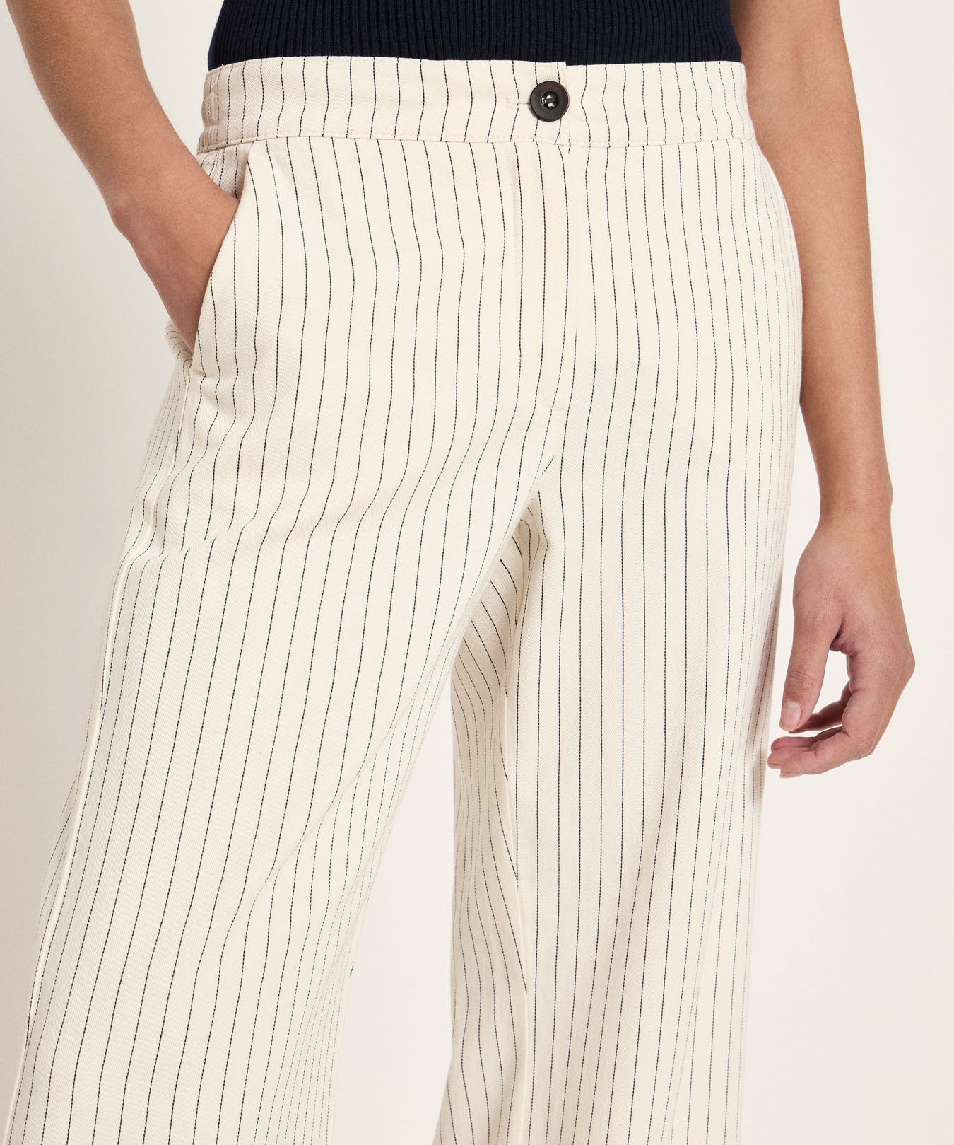 Pinstripe Marlene Trousers - Ecru & Black by LANIUS — fair fashion in organic materials, front view