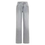 LANIUS Pleated Marlene Jeans – Light Grey Denim – front view