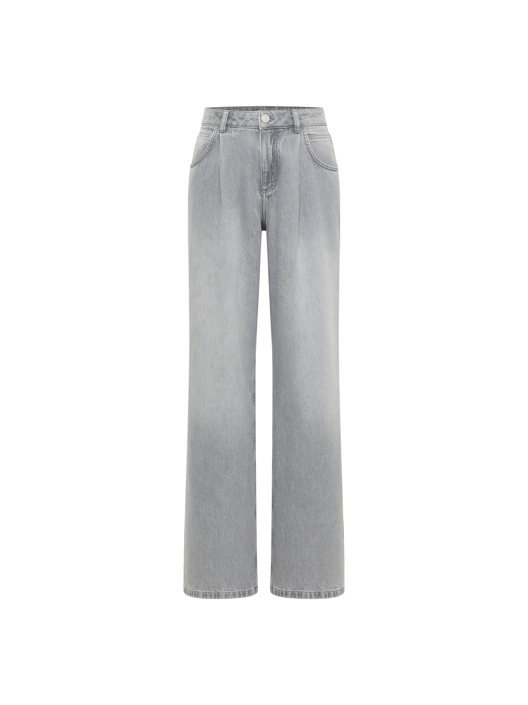 LANIUS Pleated Marlene Jeans – Light Grey Denim – front view