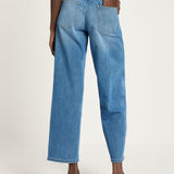 Rear view of Lanius relaxed organic jeans, showing the high-quality finish and fit for women