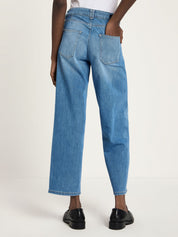 Rear view of Lanius relaxed organic jeans, showing the high-quality finish and fit for women