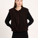 LANIUS reversible quilted jacket in chocolate with a boxy cut and zip, another view