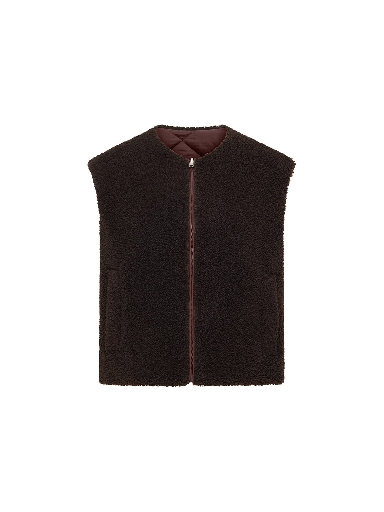 LANIUS reversible quilted jacket in chocolate with a boxy cut and zip, another view